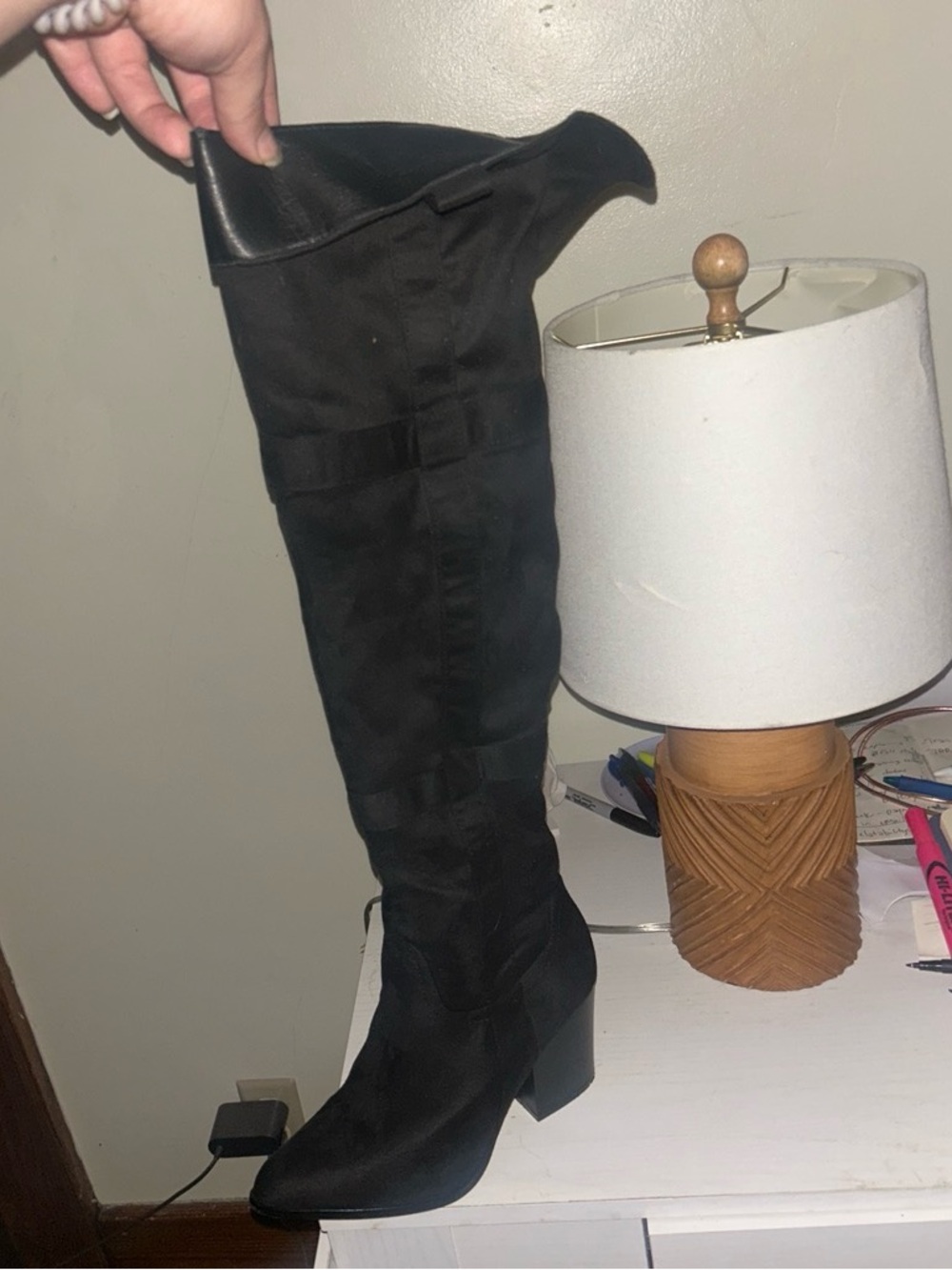 Yoki Black Over-the-Knee Block Heel Boots - Women